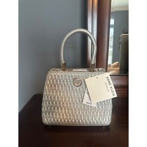 Anne Klein‎ Silver Metallic Quilted Small Satchel Bag AKH5284 NWT